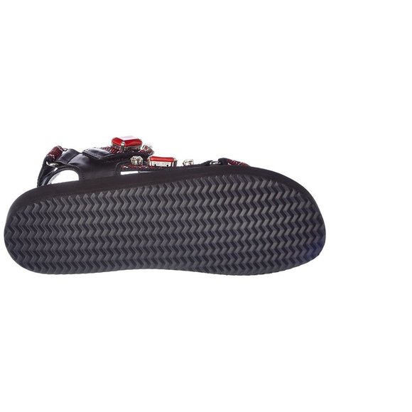 Car Shoe Crystal Embellished Leather-Trim Sandal